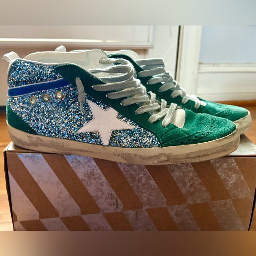 Rare ✨ Golden Goose Green Glitter Mid Star Size 10
